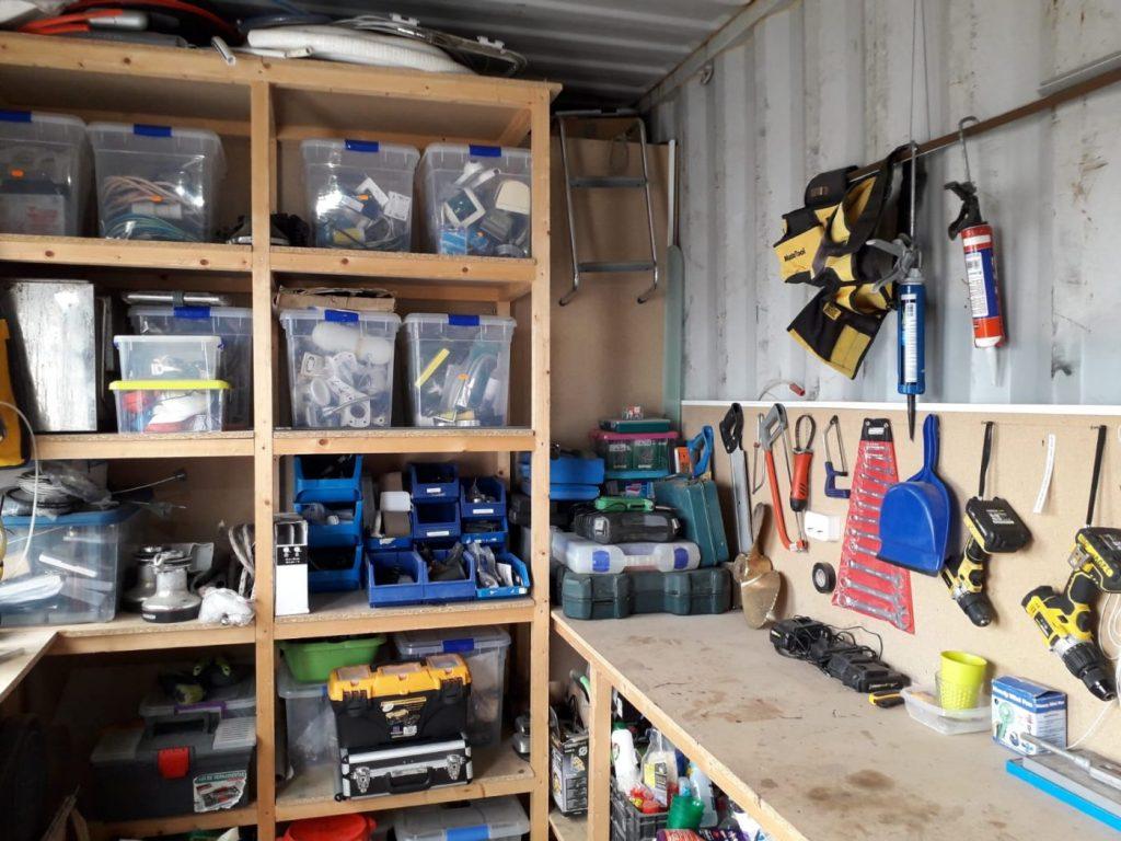 Tidy workshop with tools and boxes